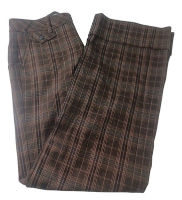 Trina Turk Sadie Plaid Pants Sz 6 Black Brown Blue Career Work Front Pocket Cuff