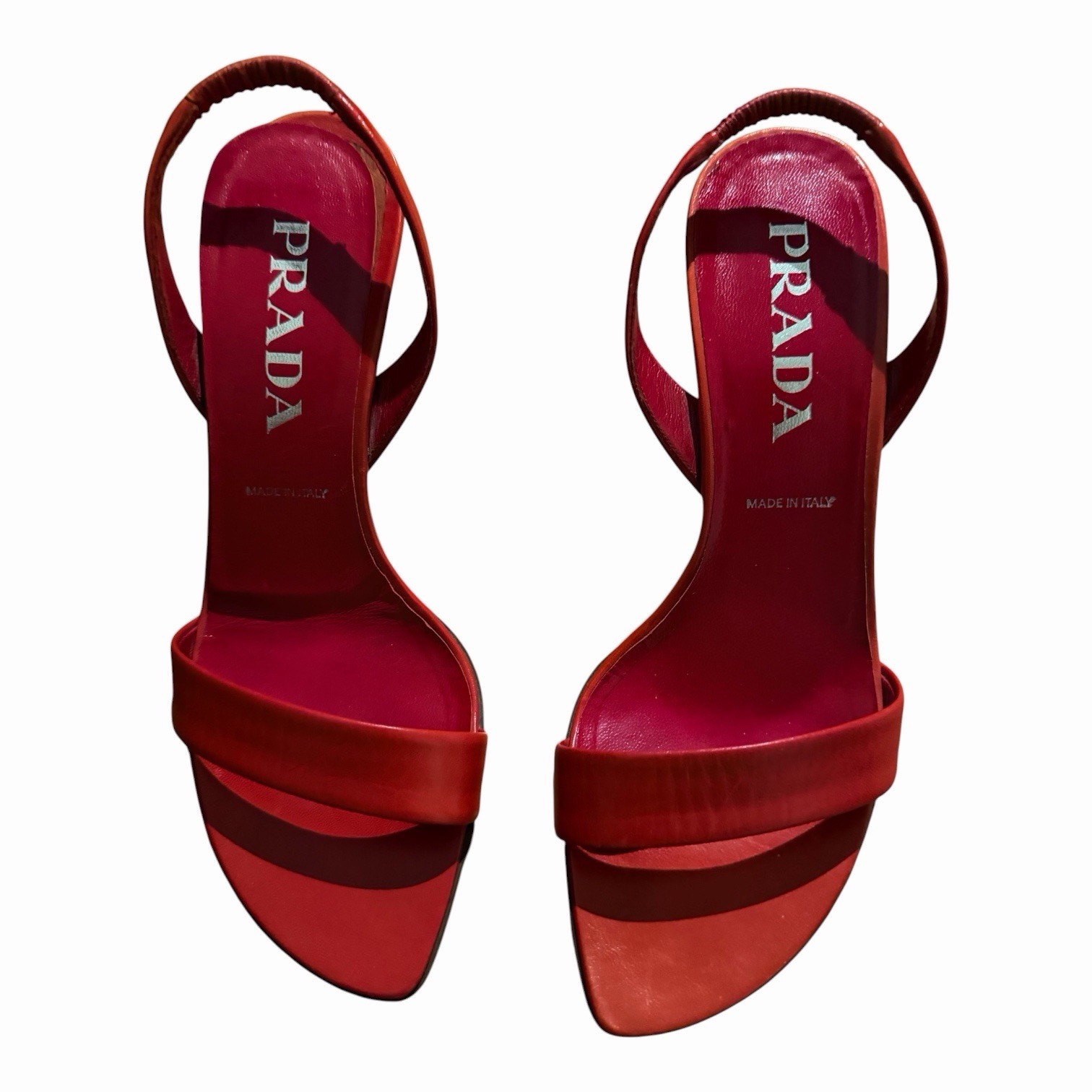 Vintage Prada Red Leather Slingback Heels IT 38 US 7.5-8 Sculptural Heel