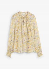 Neu Tunika mit Seidenanteil Gr. 48 Softgelb Floral Damen Langarm Oversize Bluse