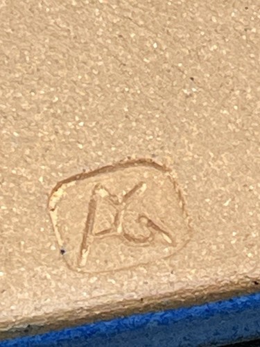 Vintage Studiokeramik Löffelablage Steinzeug blau Sargform - signiert AG - hergestellt in den USA - Bild 5 von 5