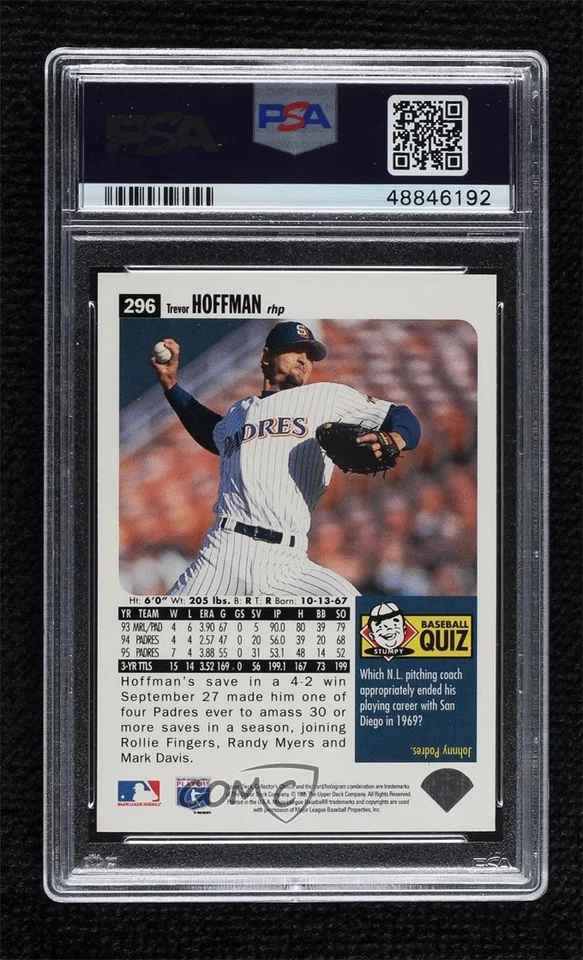 1996 Upper Deck Collector's Choice Trevor Hoffman #296 PSA 10 GEM MT HOF - Image 2 of 2