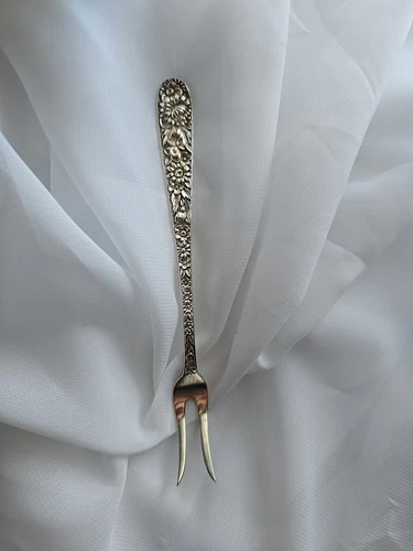 Antique S. Kirk & Son Repousse Sterling Silver Large Lemon Fork 6" 21g
