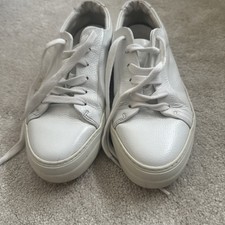 REISS LONDON DESIGNER UK 5 EU 37 WOMENS WHITE  LEATHER FLAT LACE UP TRAINERS