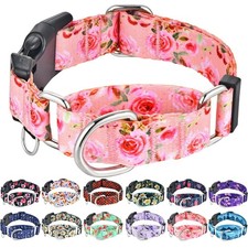 Female Martingale Dog Collar with Buckle Cute Girl Pink Floral Dog Collars fo...
