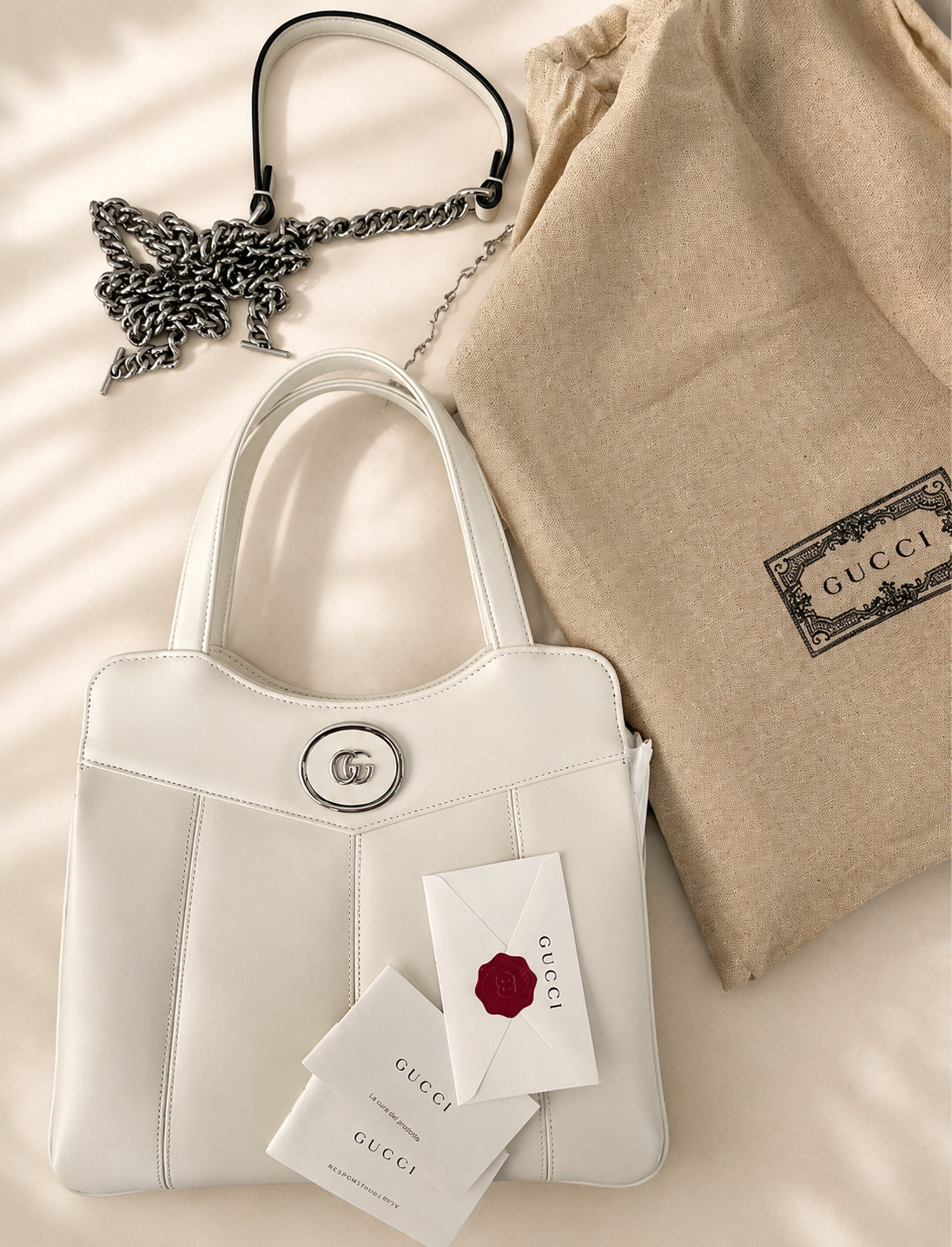 $3,250 New Gucci White GG Leather Top-Handle Bag Petite GG Medium Sienna calf