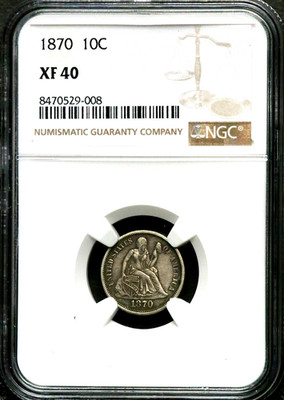 1870 10C Seated Liberty Dime - Philadelphia - NGC XF 40 CC790 | eBay