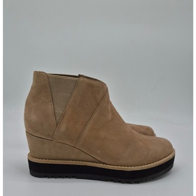 Eileen Fisher Wedge Chelsea Ankle Boots Women Size 6.5 Beige Nubuck Leather