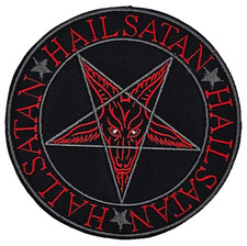RED HAIL SATAN GRAY PENTAGRAM circle border EMBROIDERED PATCH