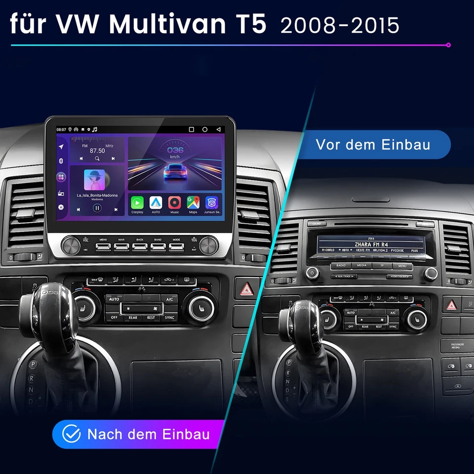 8Kern 6+128G Carplay Android14 Autoradio Für VW Multivan T5 2008-15 GPS Navi DAB - Bild 2 von 4