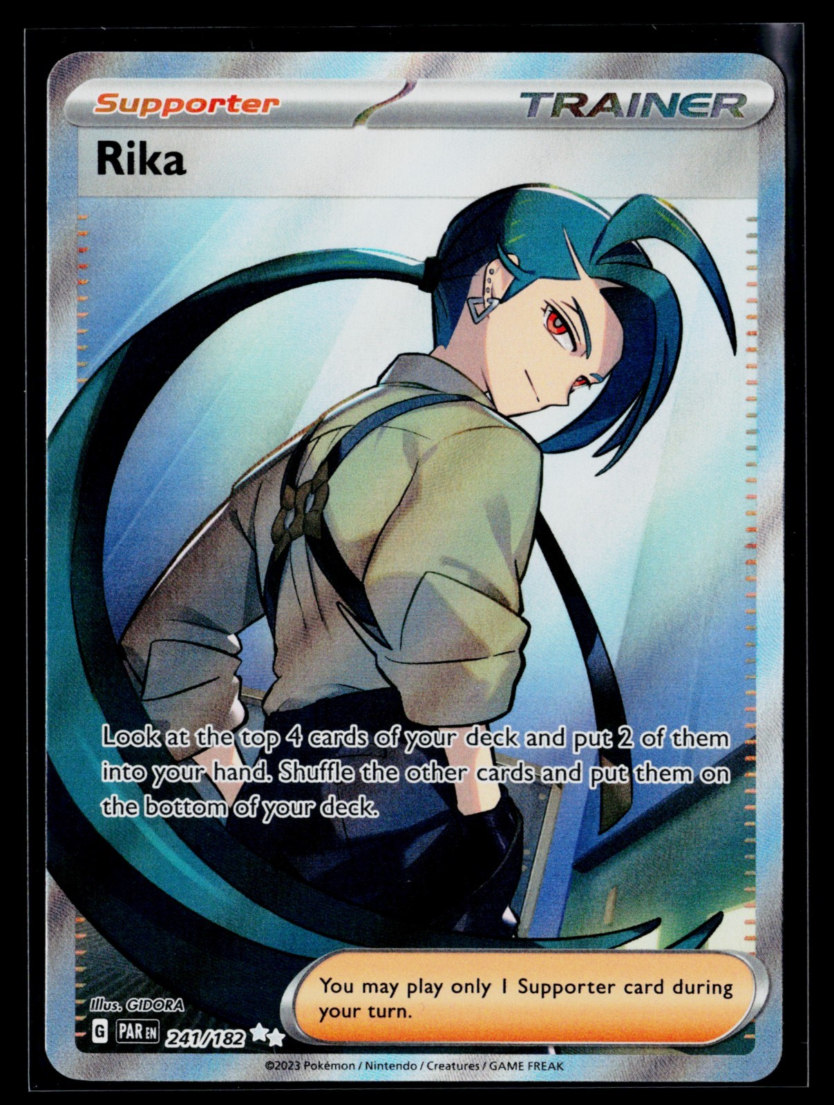 Pokémon TCG Rika 241/182 SV04 Paradox Rift Trainer Supporter Ultra Rare Holo