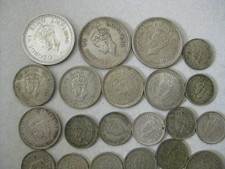 India lot of 25 .500 silver coins 1/4,1/2,1 1940's King Geoge VI  1.9032 ASW #54