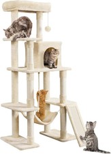 63 Inch Multi-Level Indoor Cat Play Structure Scratching Posts Cat Tree Hammock