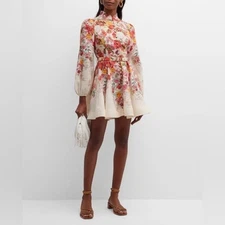 Zimmermann Wonderland Buttoned Mini Dress Floral Red Pink | sz 0 US 2 UK6