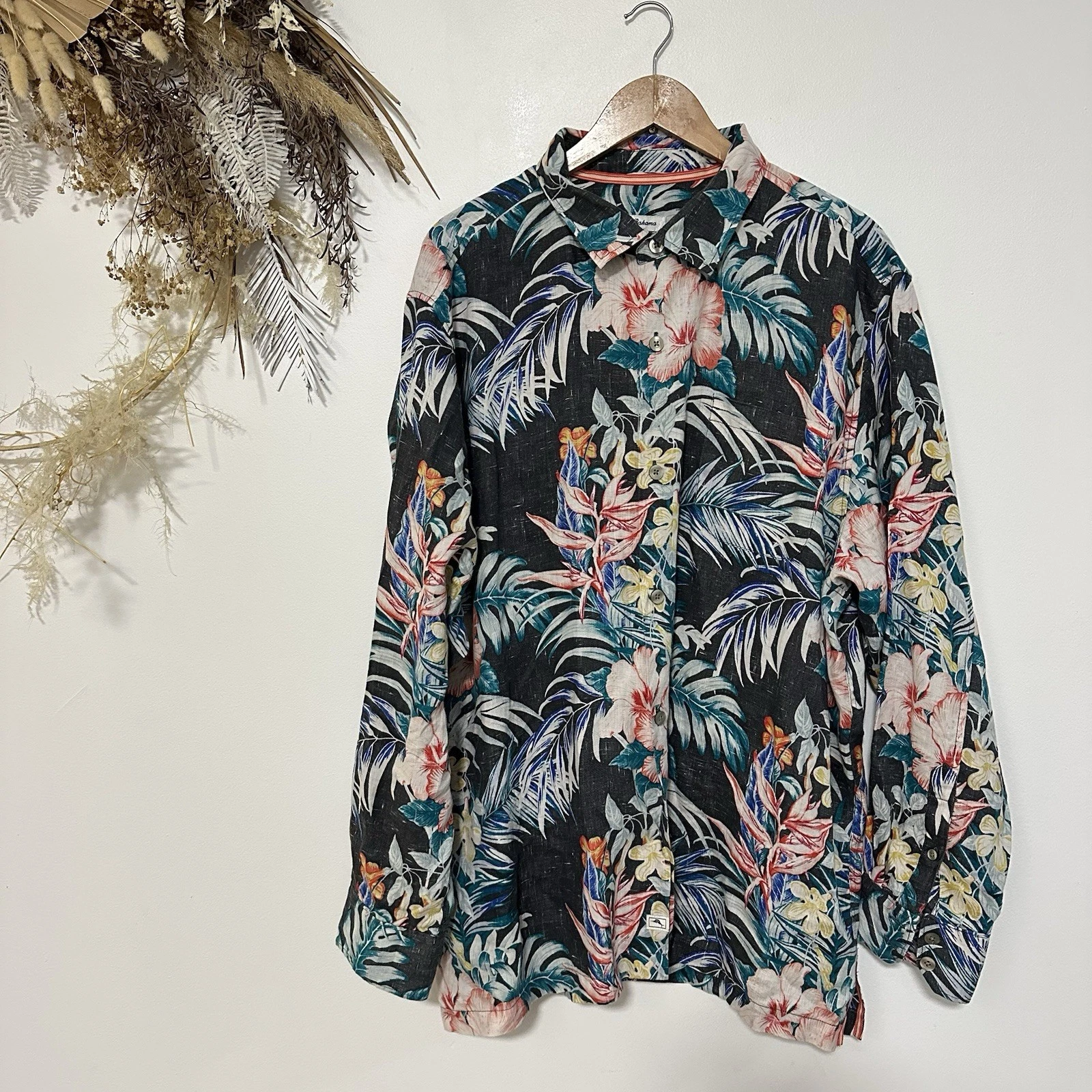 Tommy Bahama Mens Linen Floral Hawaiian Button Up Shirt - Loud Size XXL 2XL