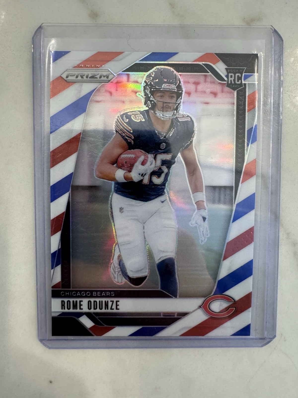 Panini 2024 Prizm Rome Odunze #385 Chicago Bears Rookie Red White & Blue Card