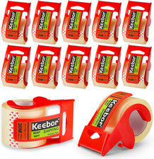 Packing Tape with Dispenser, 12 Rolls Clear Shiping Package Tape, 2'' X 32.8 Yd,