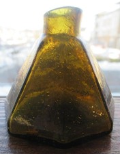 Stunning Yellow Olive 8 Sided Open Pontil Tooled Lip Umbrella Inkwell Ink Bottle