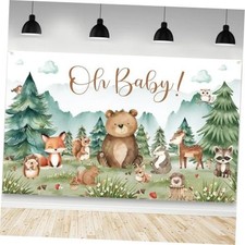Woodland Baby Shower Decorations Backdrop for Boy 70.8 x 43.3inch Green