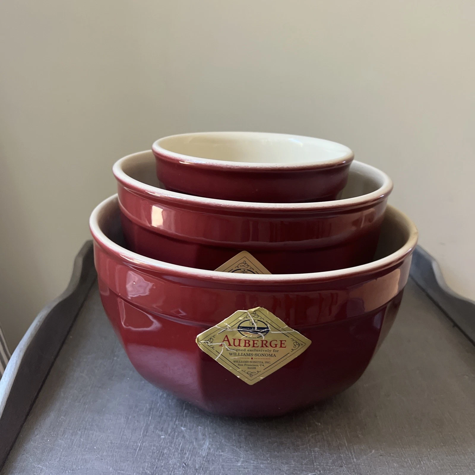 Set of 3 Emile Henry for Williams-Sonoma Auberge Nesting Mixing Bowls, Maroon