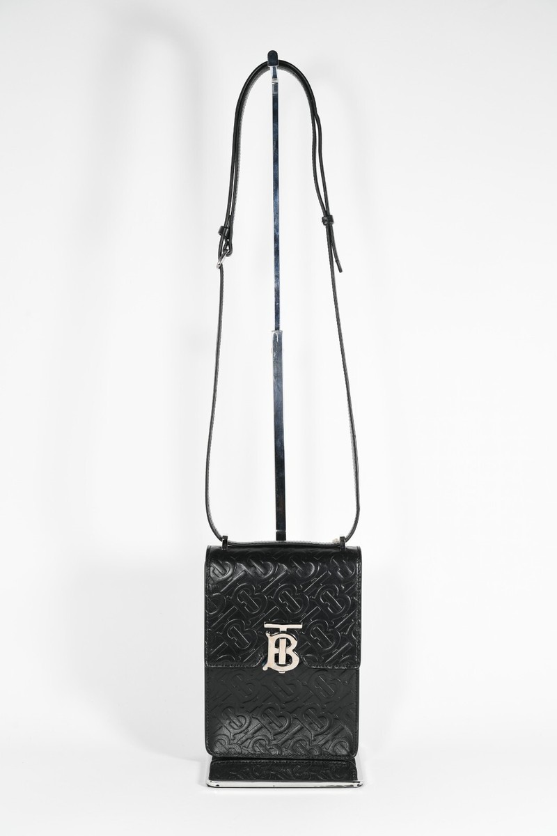 Burberry Monogram Leather Robin Bag in Black Small Men's