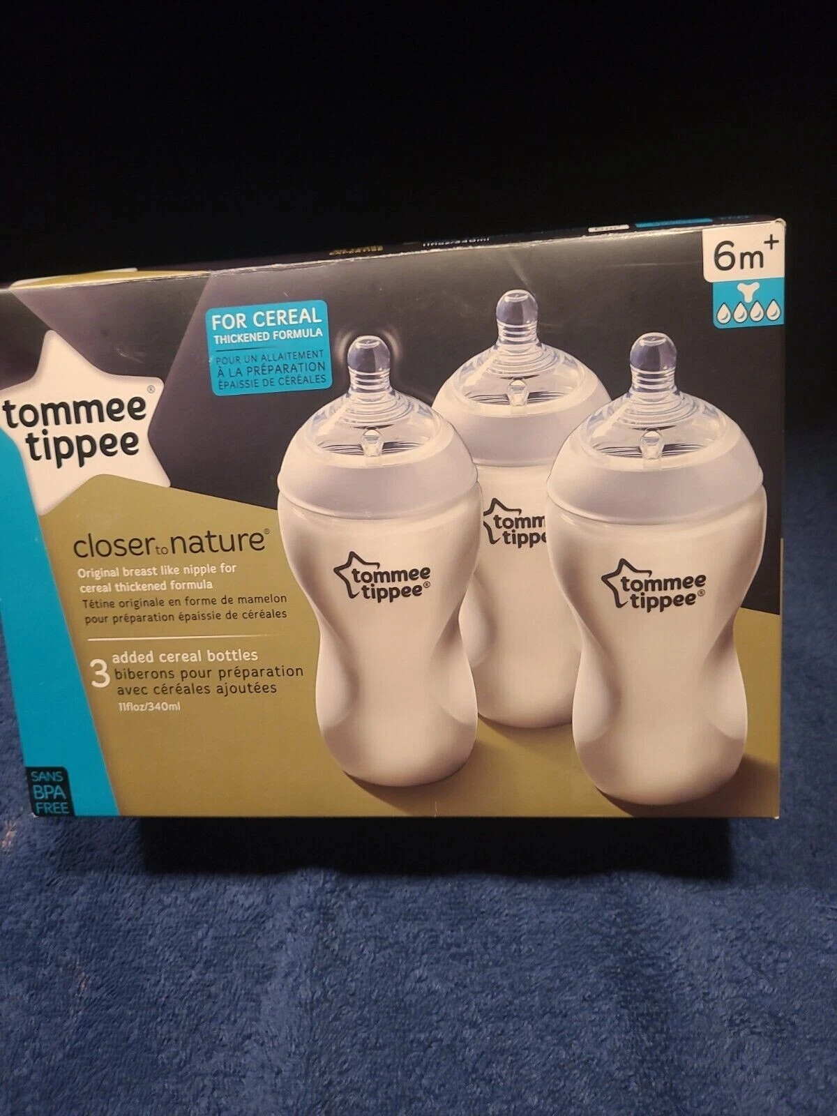 Tommee Tippee Closer to Nature 3 Added Cereal Bottles Open Box