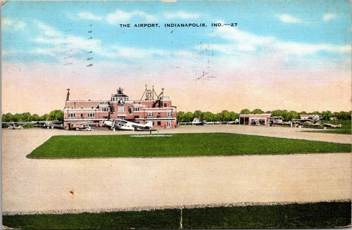 The Indianapolis Municipal Airport Indianapolis Indiana Linen Postcard E1 - 第 1/2 張圖片