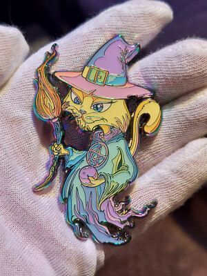 Witch Cat V3 Full Glow Pastel Rainbow Ano 3'' Soft Enamel Epoxy Triple Posted Pin