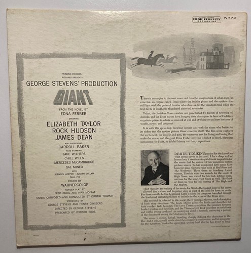 GIANT Movie Soundtrack Dimitri Tiomkin 1956 Vinyl LP MONO Capitol W773 VG - Picture 2 of 17