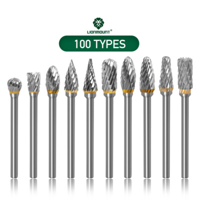 100 Types: Rotary Burr Bit Carbide Point Grinder Carving Engraving for Dremel
