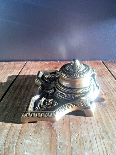 ANTIQUE LLOYD PASCAL & CO ELPEC ENGLISH BRASS INKWELL OFFICE DESK ACCESSORY PROP - Picture 10 of 10