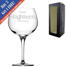 Personalised Engraved 18th Birthday Primeur Gin Glass Years Young Sweeping Font