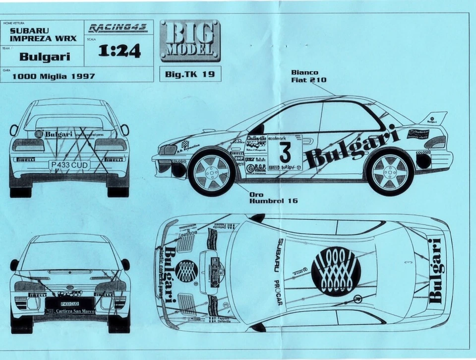1/24 Subaru Impreza WRX BULGARI Rally 1000 Miglia '97 BIG24 TRANS-KIT Racing43 - Immagine 4 di 4