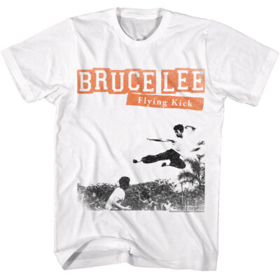 Bruce Lee Mens T-Shirt Flying Dragon Shirt New White Cotton SM - 5XL