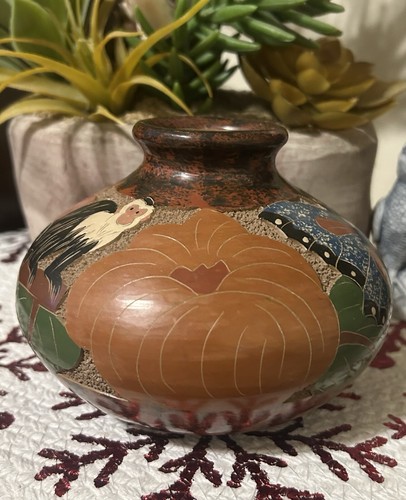 Nicaraguanische Kunstkeramik Topf Vase Dschungel Vogel, Affe und Schmetterling geätzt - Bild 3 von 8