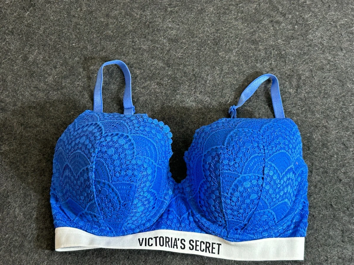 Victorias Secret Bra 32DD Logo Lined Demi Lace Blue Underwire Multi Way Strap