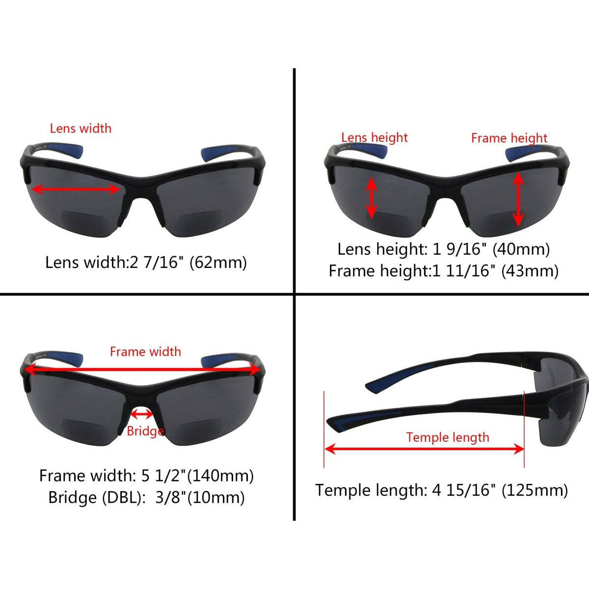 Half Rim Rectangle Bifocal Reading Sunglasses TR90 - image 5