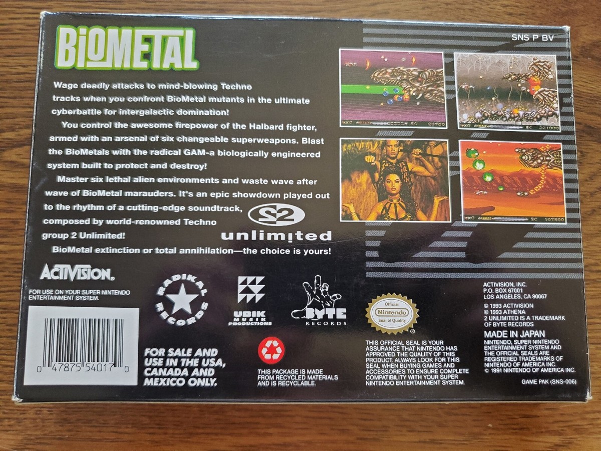 Biometal Bio Metal Shoot SFC Super Famicom Japan Import Complet Boîte