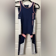Zara Girls Navy Pink White Sports Athleisure Outfit Tank Leggings Pants 13 14