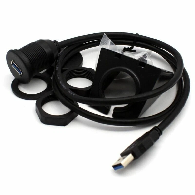 3FT Car Dashboard Flush Mount USB 3.0 Socket Extension Lead Panel Cable Cord Kit - Image 4 of 4