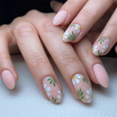 Spring Summer Matte False Nail Short Oval Press on Nails for Nail Art 24pcs 