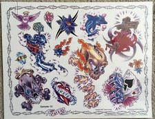 Tattoo Studio Shop Flash Single w/ Line Work Skulls, Dice, Heart 11" X 14" Print