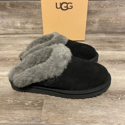 UGG Cluggette 25cm ファースリッパ UGG Cluggette Slippers Women's In Black Grey Indoor Outdoor NEW | eBay
