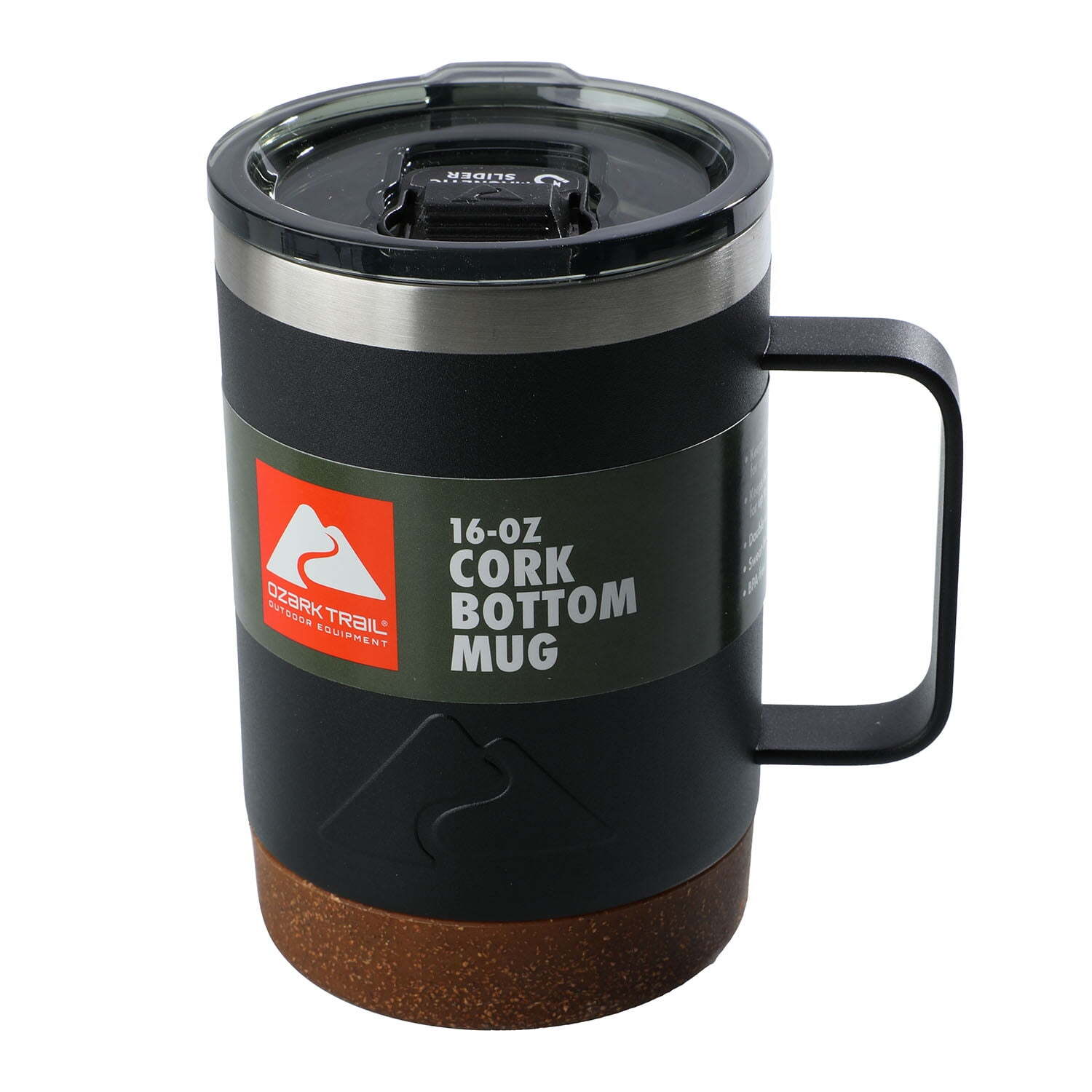 Ozark Trail 16 oz Insulated Stainless Steel Coffee Mug with Cork Bottom, Black