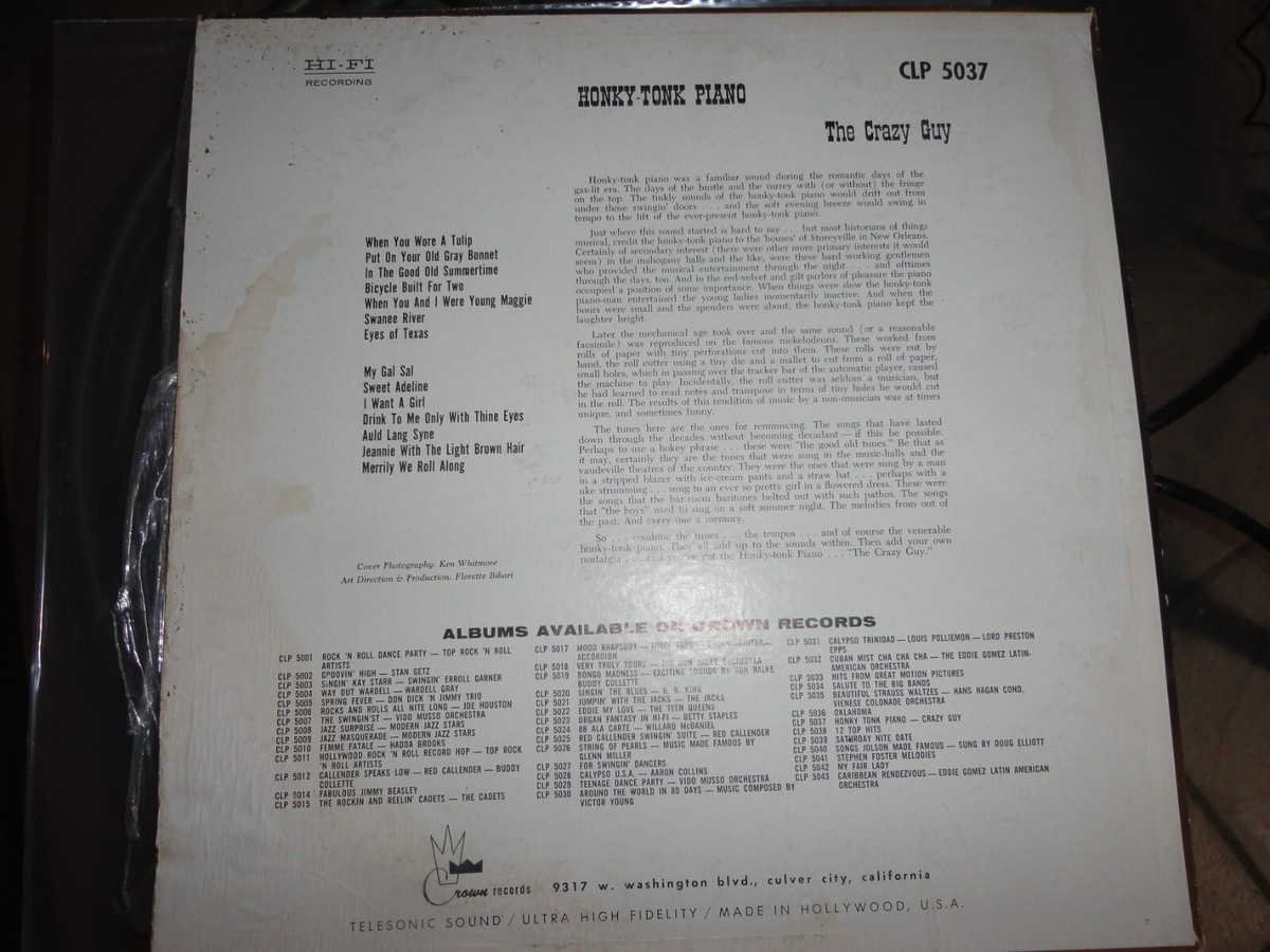 VINYL RECORD LP HONKY TONK PIANO THE CRAZY GUY CROWN RECORDS CLP