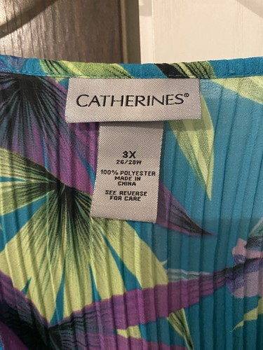 Catherines Women's Multicolor Tropical Print 3/4 sleeves V neck Blouse Size 3X - Picture 3 of 7