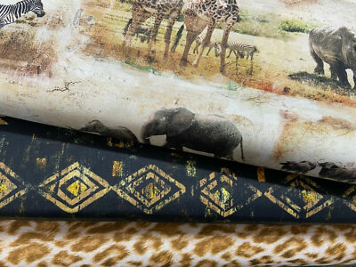 3 Wünsche Global Luxe Safari Tiere Baumwollstoff mal 1/4 Meter* Giraffe Löwe