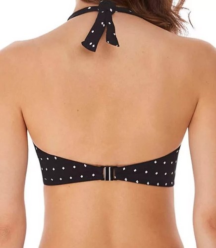 Freya Jewel Cove Bikini Top Size 30H Black White Banded Halter Plunge Bra 7232 - Picture 8 of 12