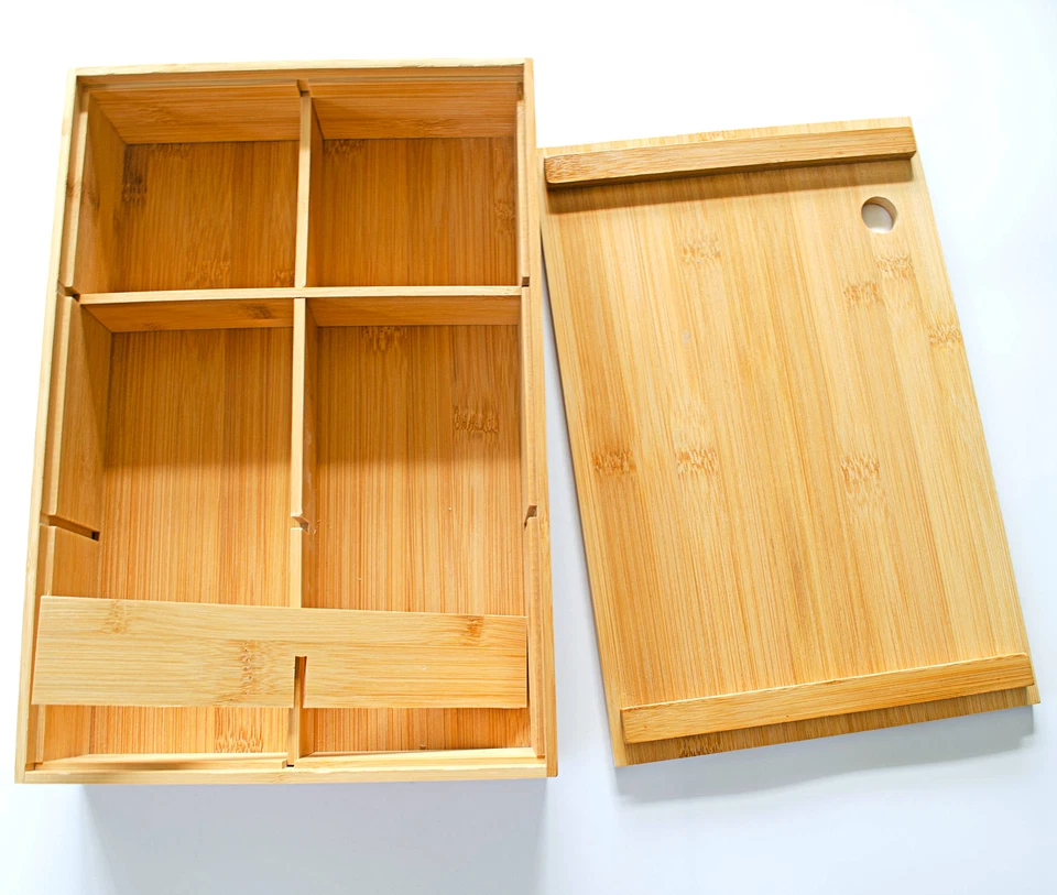 Bamboo Storage Box Multi-Purpose Drawer Organizer Food Storage Case with Cover - Image 3 of 4