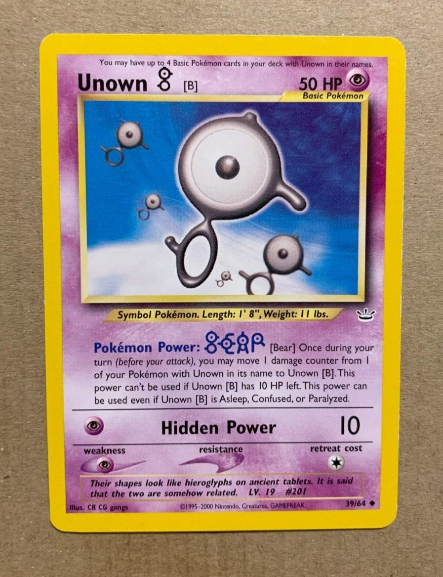 Unown [B] 39/64 Neo Revelation - Uncommon Pokemon Card - EXCELLENT