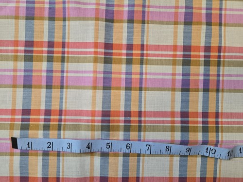 Vtg Fabric Cotton Shirting Plaid Pink Green Orange 37x36 In - Bild 4 von 4